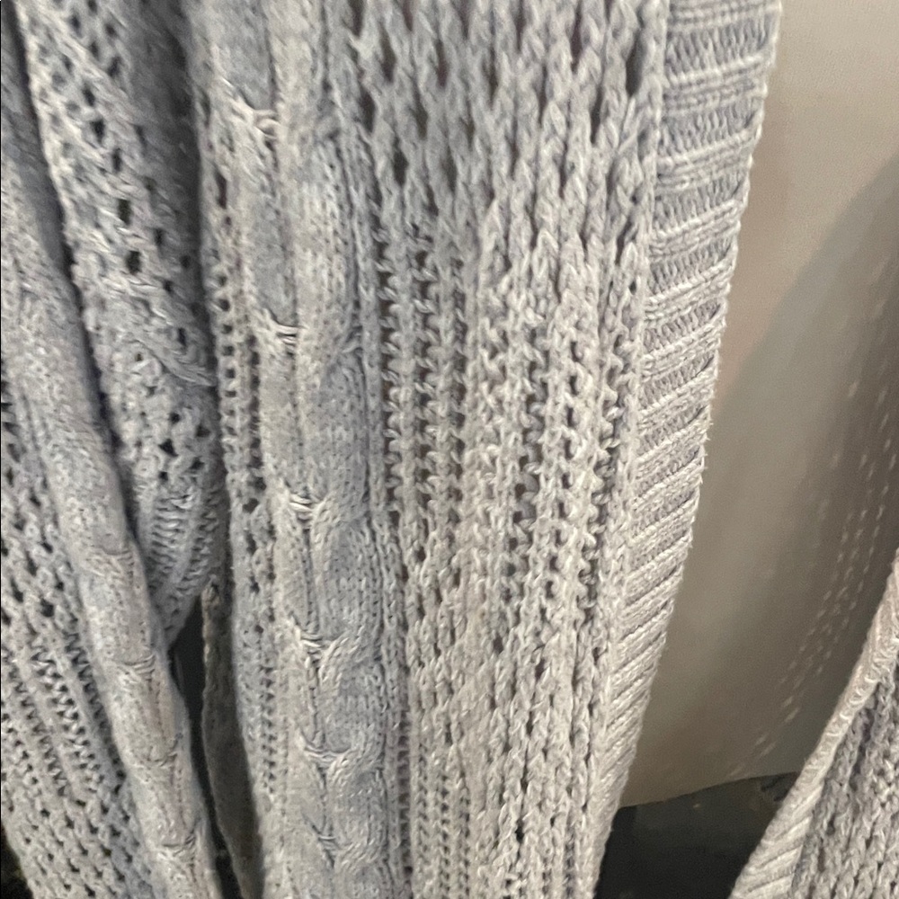 Terra & Sky Light Gray Open Cardigan with Cable Knit - Picture 4 of 10